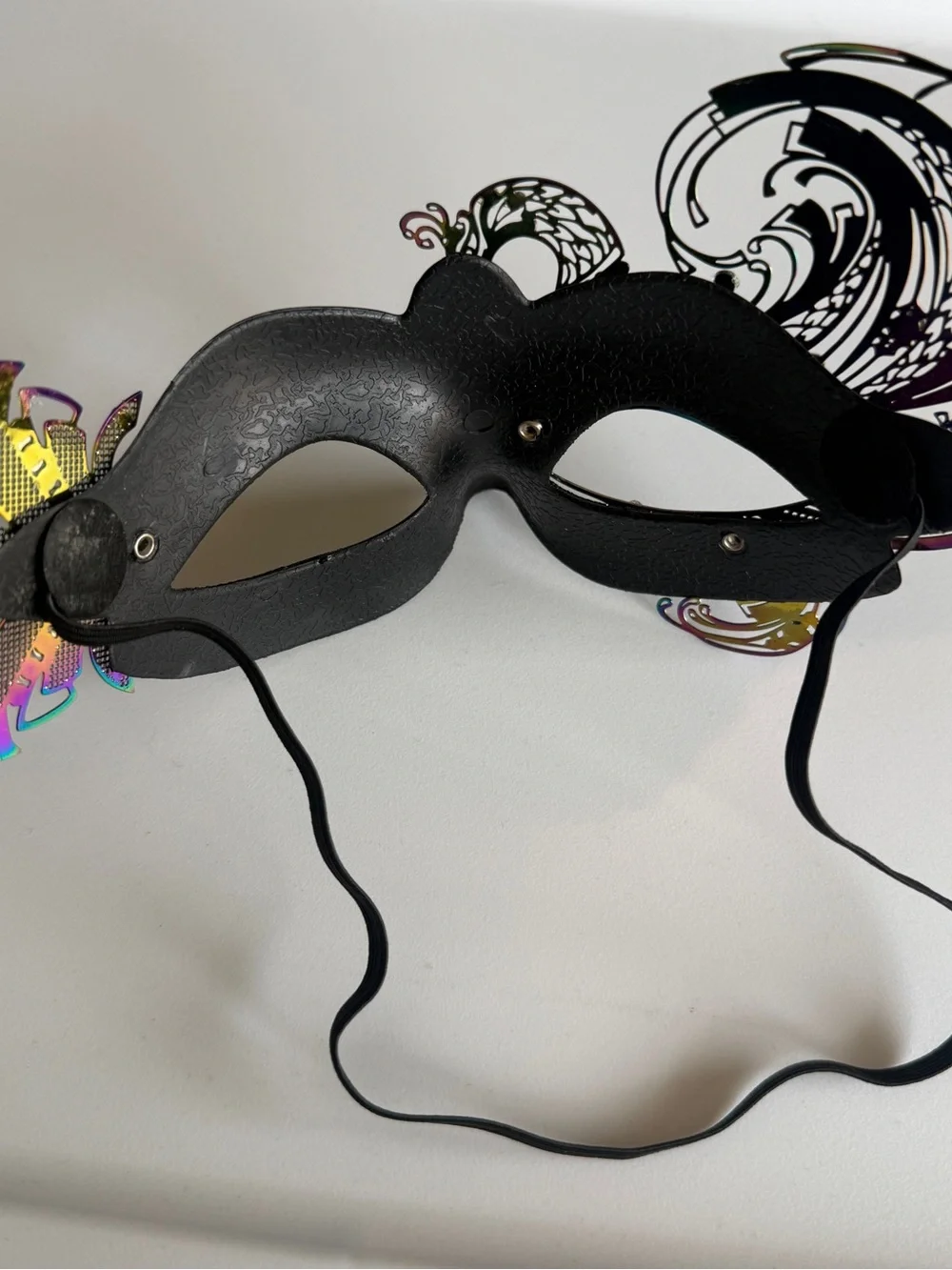 Spirit Black Venetian Peacock Masquerade Mask with Multicolor Lasercut Metal